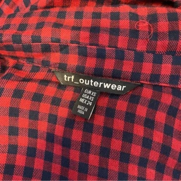 Zara trf Duster Tunic Dress Red Navy Plaid Embroidered Floral Belted size XS - Picture 12 of 14